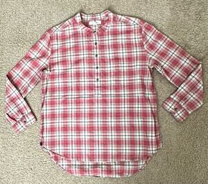 Treasure & Bond Womens L Pink Plaid Popover Tunic Shirt High Low Long Sleeve